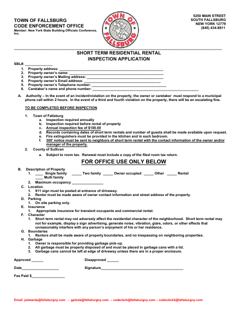 First page of the Short Term Residential Rental Inspection Application