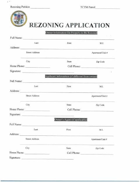 First page of the Rezoning Application