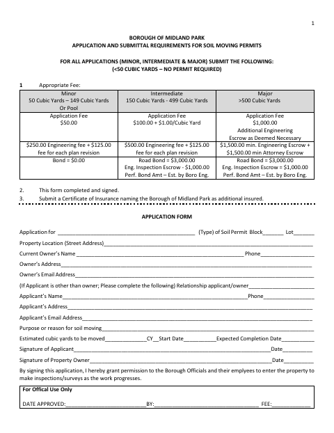 First page of the Application and Submittal Requirements for Soil Moving Permits