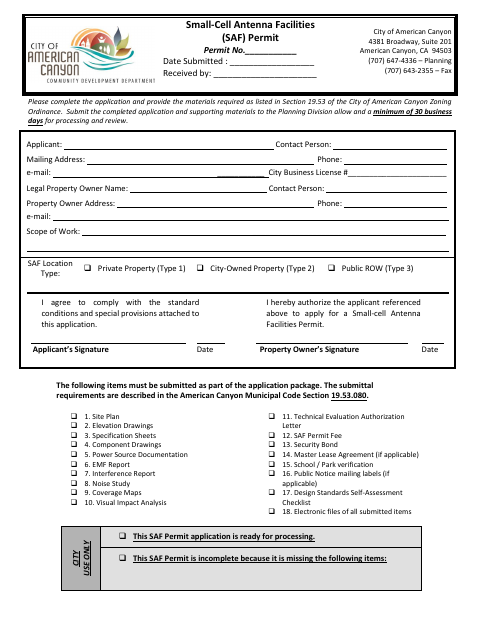 First page of the Small-Cell Antenna Facilities Permit Application