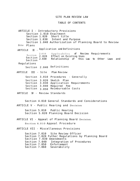 First page of the Application for Site Plan Review