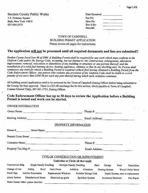 First page of the Building Permit Application