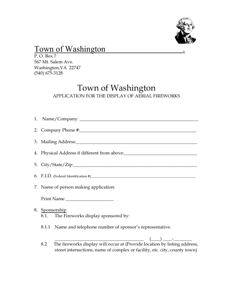 First page of the Application for the Display of Aerial Fireworks