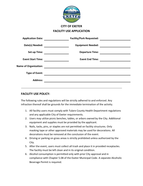 First page of the 2025 Facility Use Permit Application