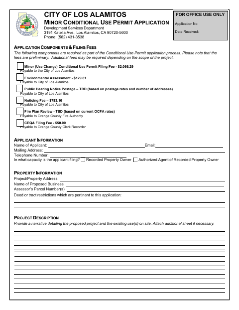 First page of the Minor Conditional Use Permit Application