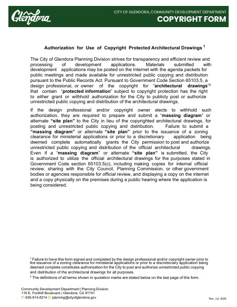 First page of the Copyright Authorization Form