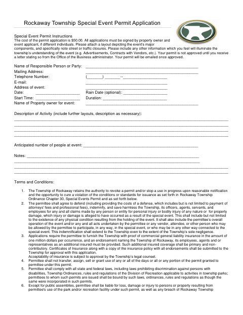 First page of the Special Event Permit Application