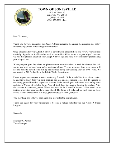 First page of the Adopt-A-Street Cleanup Report