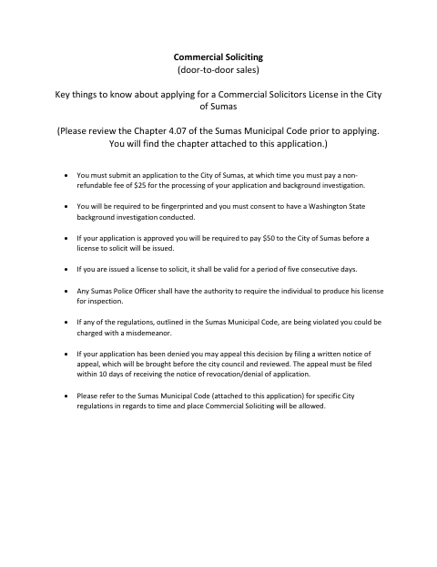 First page of the Commercial Soliciting License Application
