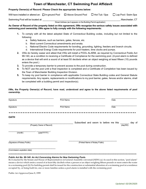 First page of the Swimming Pool Affidavit