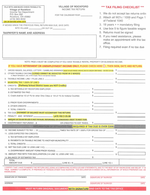 First page of the Tax Form 2023 and After
