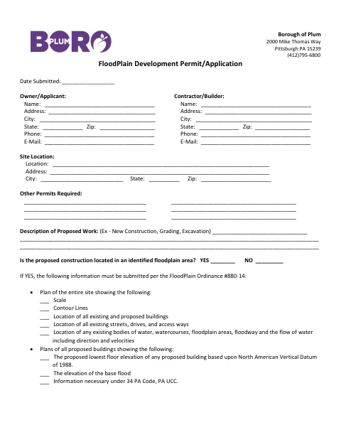 First page of the Floodplain Development Permit Application