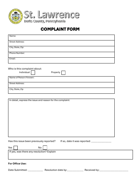 First page of the Complaint Form