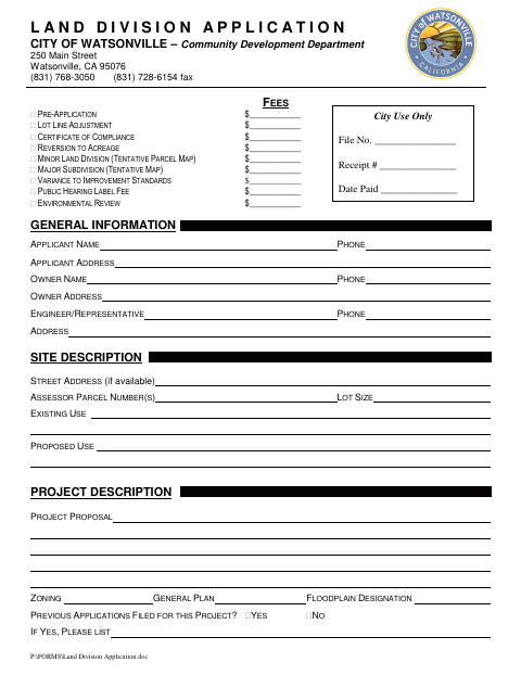 First page of the Land Division Application