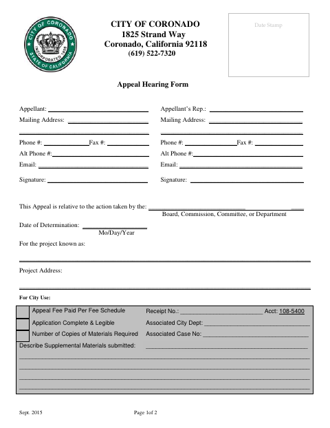 First page of the Appeal Hearing Form