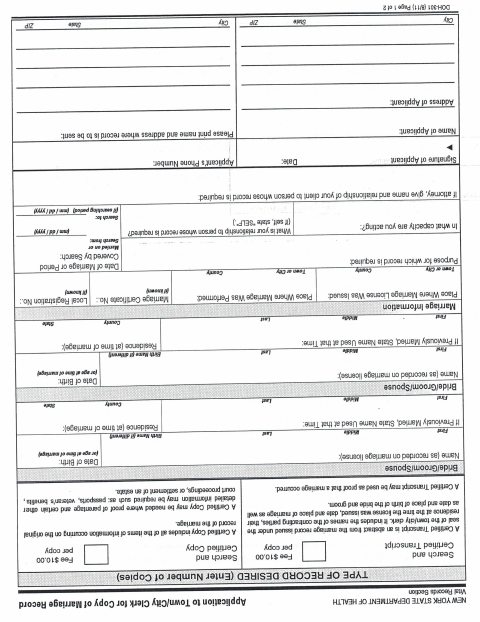 First page of the Marriage Record Application
