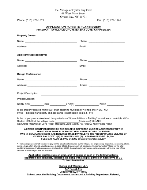 First page of the Application for Site Plan Review