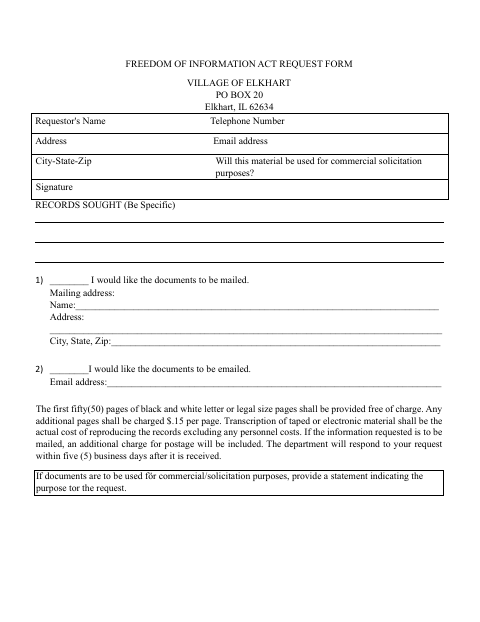 First page of the Freedom of Information Act Request Form