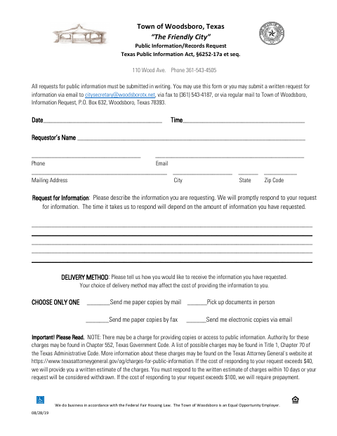 First page of the Public Information/Records Request