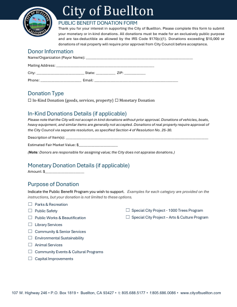 First page of the Public Benefit Donation Form