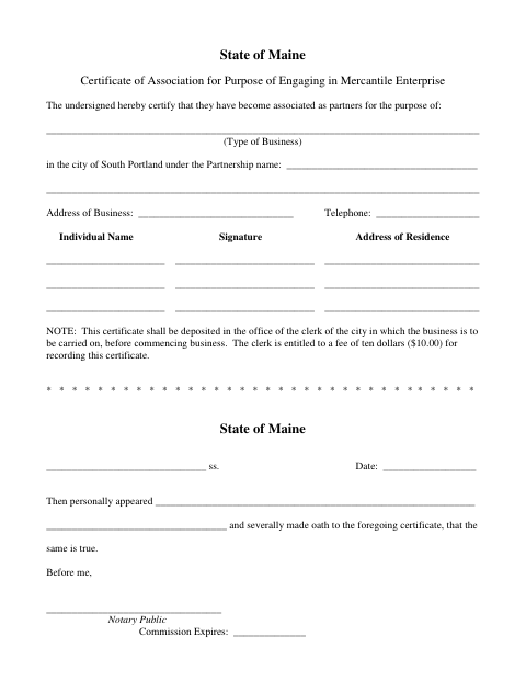 First page of the Partnership Certificate of Association