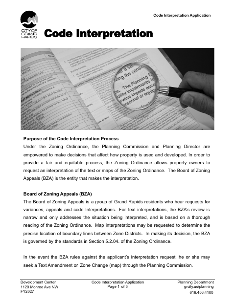 First page of the Code Interpretation Application