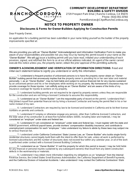 First page of the Notice to Property Owners