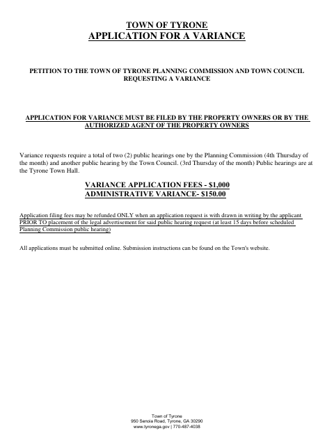 First page of the Variance Application