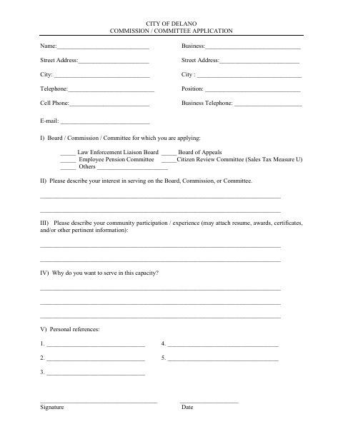 First page of the Commission / Committee Application