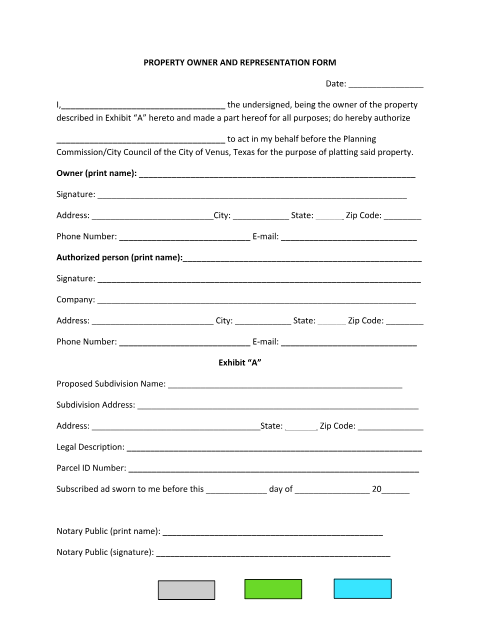 First page of the Property Owner and Representation Form