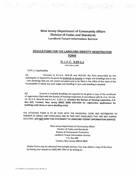 First page of the Landlord Identity Registration Form