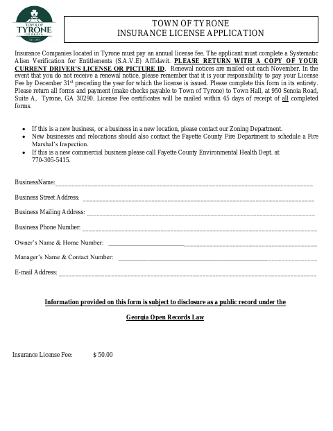 First page of the Insurance License Application