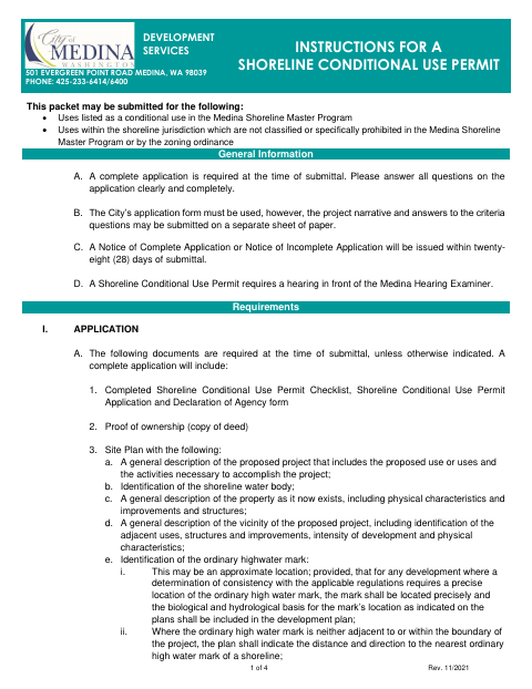First page of the Shoreline Conditional Use Permit Application