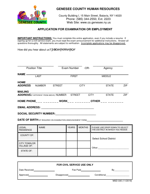 First page of the Application for Examination or Employment