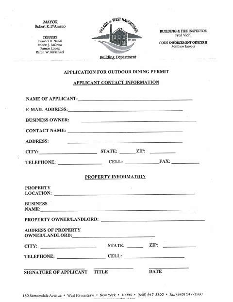 First page of the Application For Outdoor Dining Permit