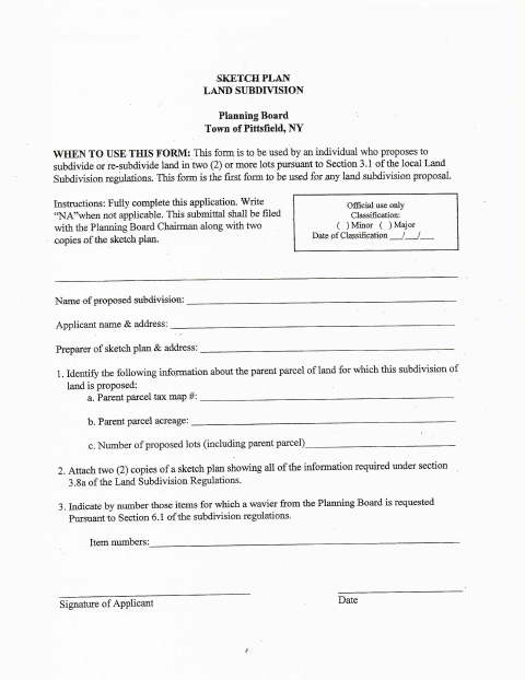First page of the Sketch Plan Land Subdivision