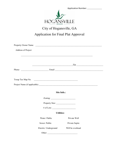 First page of the Final Plat Application