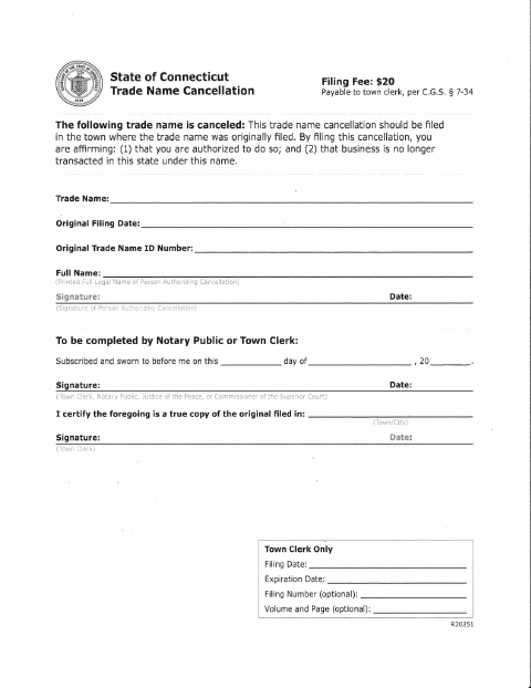 First page of the Trade Name Cancellation