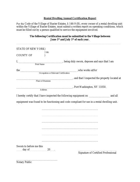 First page of the Rental Dwelling Annual Certification Report