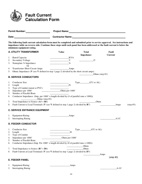 First page of the Fault Current Calculation Form