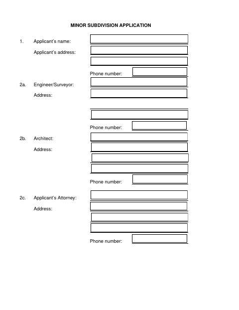 First page of the Minor Subdivision Application