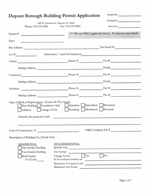 First page of the Building Permit Application