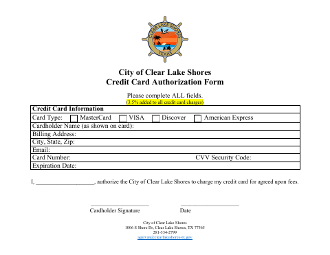 First page of the Credit Card Authorization Form