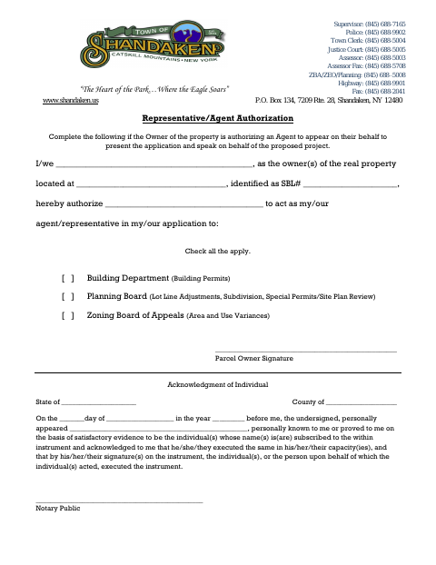 First page of the Agent Authorization Form