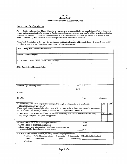 First page of the Short Environmental Assessment Form