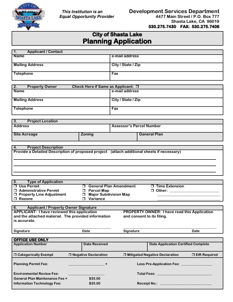 First page of the Planning Application Form