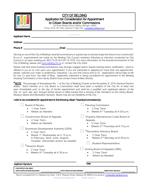 First page of the Application for Consideration for Appointment to Citizen Boards and Commissions