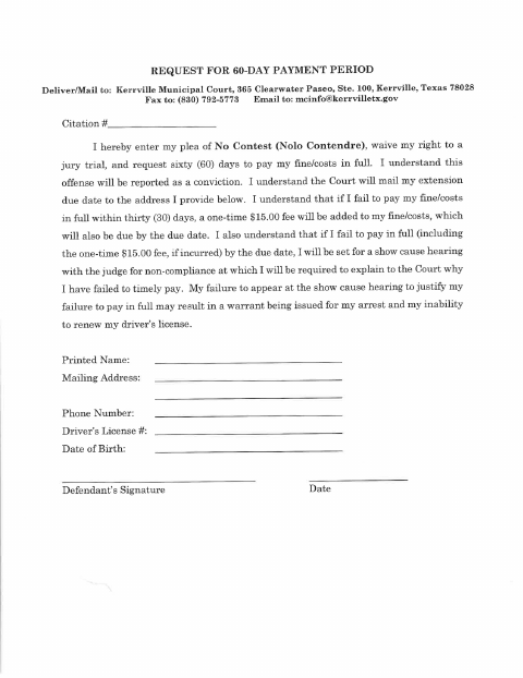 First page of the Request for 60-Day Payment Plan