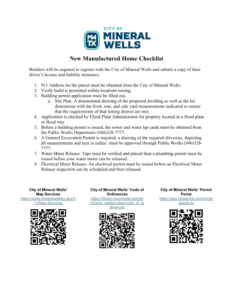 First page of the New Manufactured Home Checklist