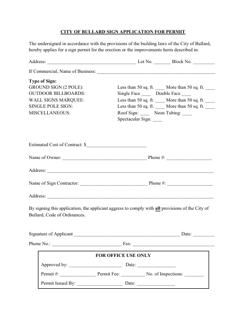 First page of the Sign Application for Permit